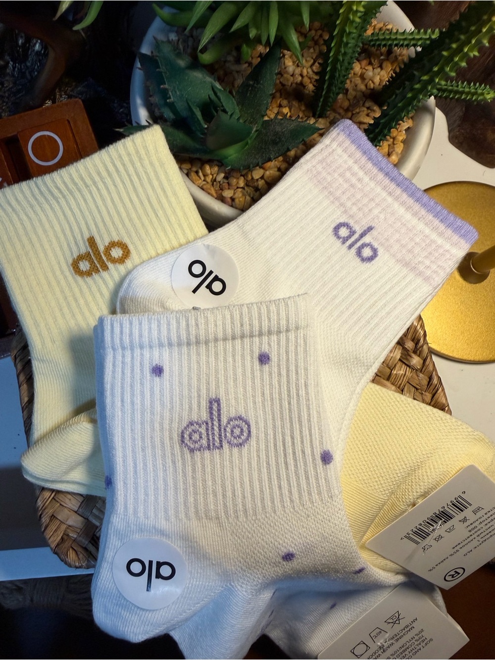 ALO Yoga Pastel No-Show Sock Trio - Lavender, yellow